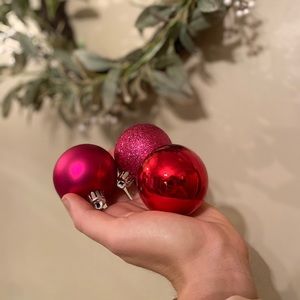 Set of 22 Plastic Red & Pink Ornaments